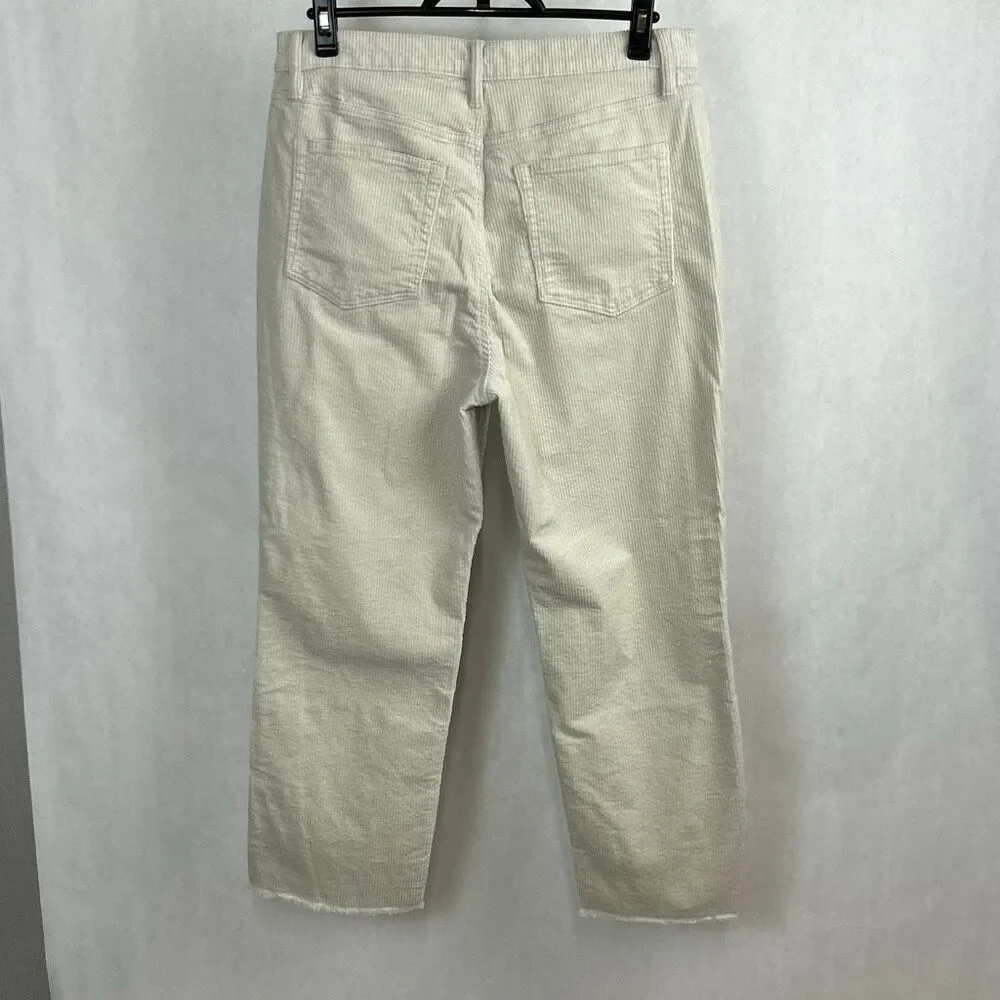 Loft Corduroy Trousers Pants Sz 12 / 31 Cream Raw Hem High Rise Straight 25.5” I